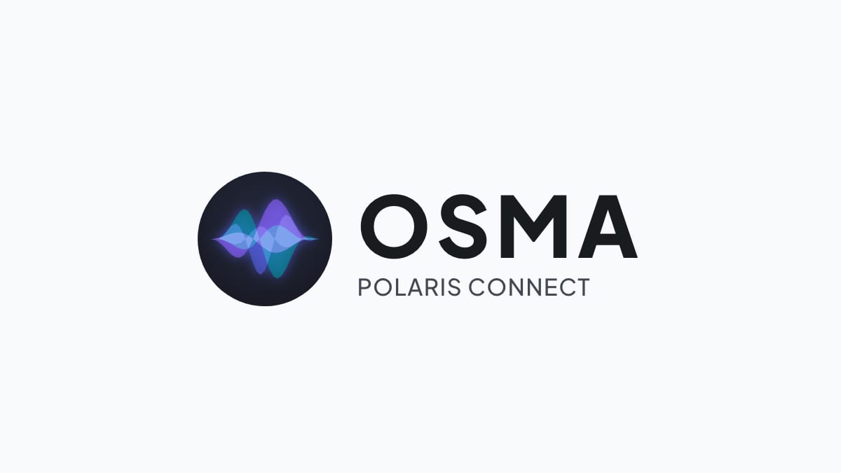 Marca de OSMA, de Polaris Connect: un círculo oscuro con ondas de voz en verde azulado y violeta